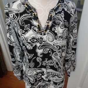 Black/White Paisley L. Sleeve Top-Size M
